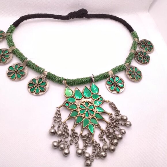 Afghan Antique Green Or Red Stones Kuchi Necklace, Handmade Boho Necklace, - Picture 5 of 7